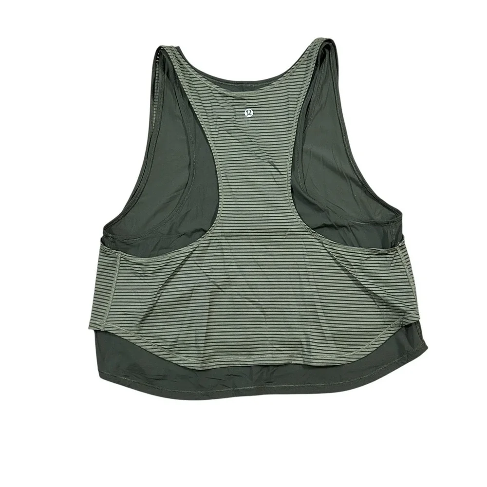 Lululemon Lean In‎ Tank Double Layered Striped Workout Top Green Medium gym